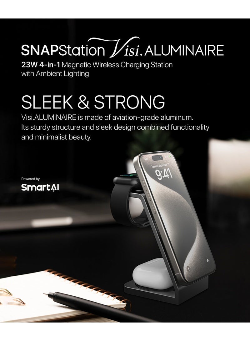 MICRODIA 【MICRODIA 】 SNAPStation Aluminaire 23W 3-in-1 Magnetic Wireless Charging Station - Fast MagSafe Dock for iPhone 15/14/13/12, Watch & AirPods - Image 5